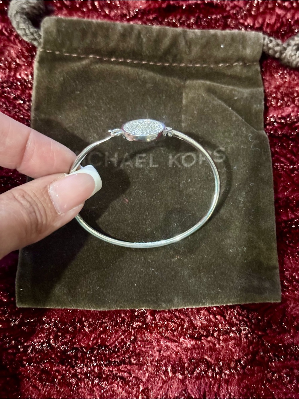 Michael Kors Silver Pavé Oval Bangle Bracelet - Picture 3 of 4
